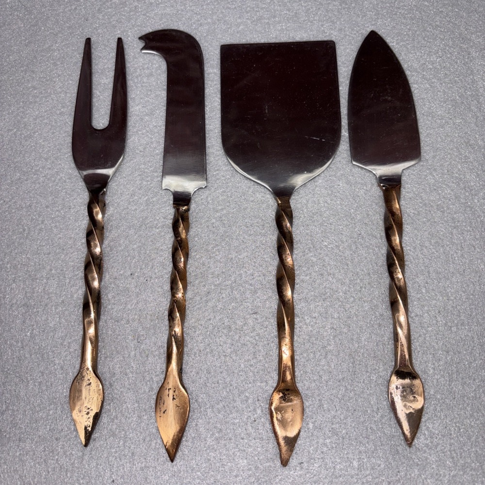 Forged Cheese Board Serving‎ Utensil Set 4pc Stainless Steel Twisted Handles EUC